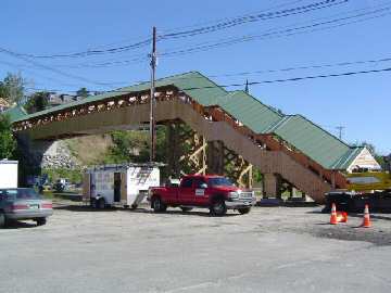 Brighton, VT Pedestrian Bridge: South end of the bridge with roof added.